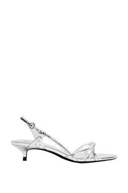 ZARA Metallic Kitten Heel Sandals in Silver - 9